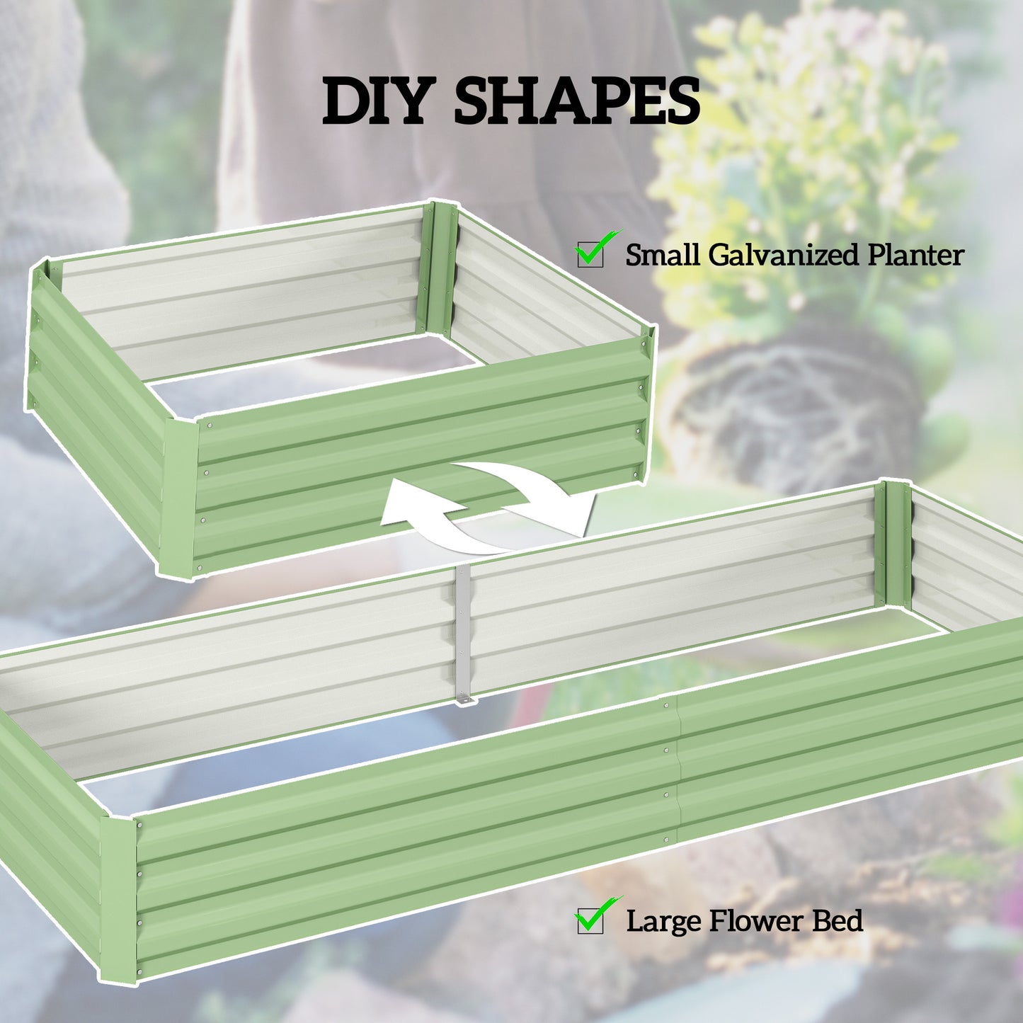 Metal Raised Garden Bed Planter Box Outdoor Planters for Growing Flowers, Herbs, Green, Light Green