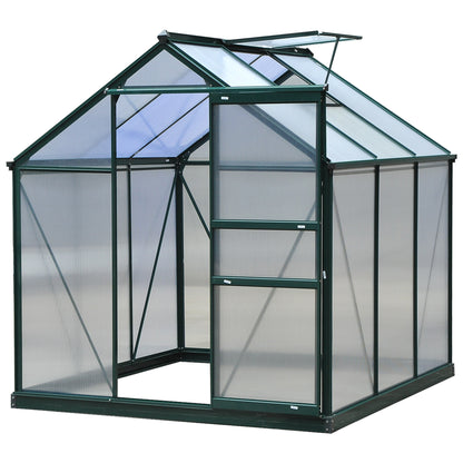 6 x 6ft Polycarbonate Greenhouse, Large Walk-In Green House with Slide Door and Window