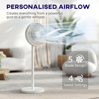 40 cm Standing Fan, Cooling Floor Fan with 80° Oscillating, Adjustable Tilt and Height, 4 Speed, Remote Control, White