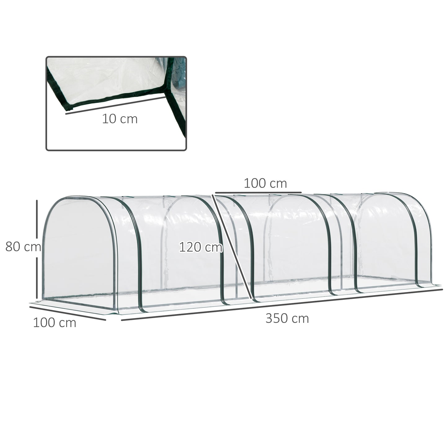 Mini Greenhouse, Small Polytunnel Green House with Zipped Doors, Steel Frame for Garden Patio, 300 x 100 x 80cm, Clear
