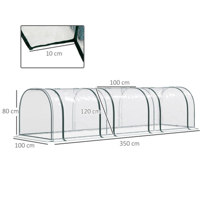 Mini Greenhouse, Small Polytunnel Green House with Zipped Doors, Steel Frame for Garden Patio, 300 x 100 x 80cm, Clear
