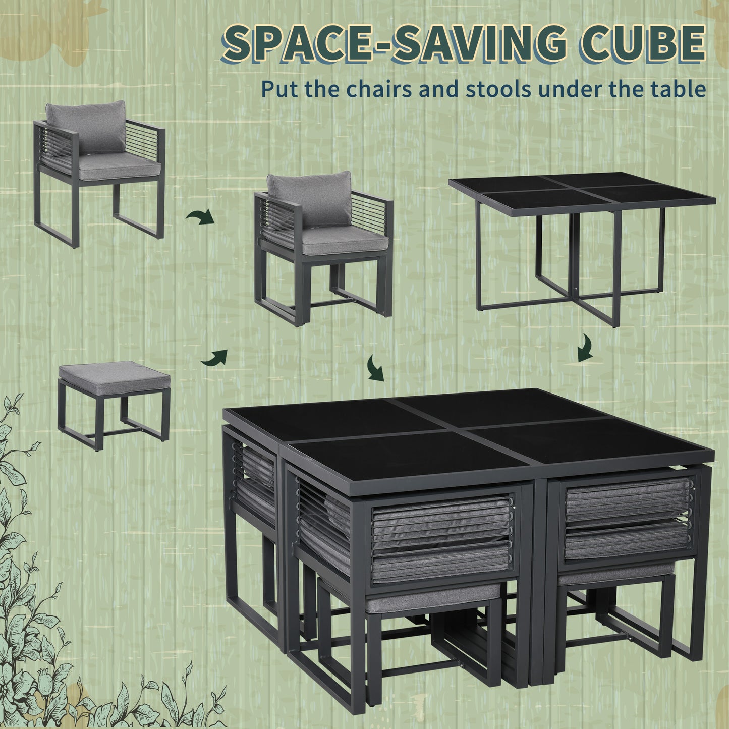 Nine-Piece Aluminium Garden Set, with Glass-Top Table - Grey