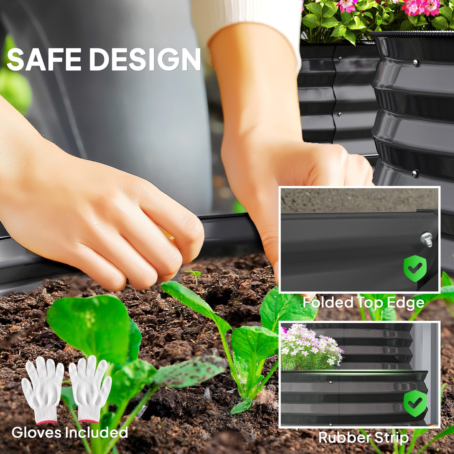 Two-Tier Galvanised Steel Garden Planter - Dark Grey