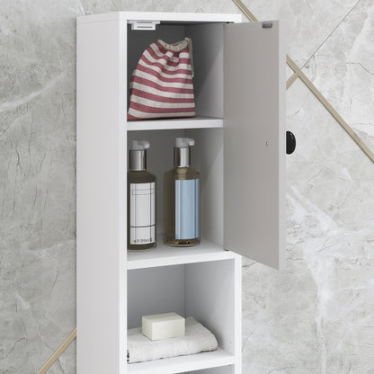 180cm Slim Bathroom Cabinet, with Drawer, Shelves and Cupboards - Light Grey