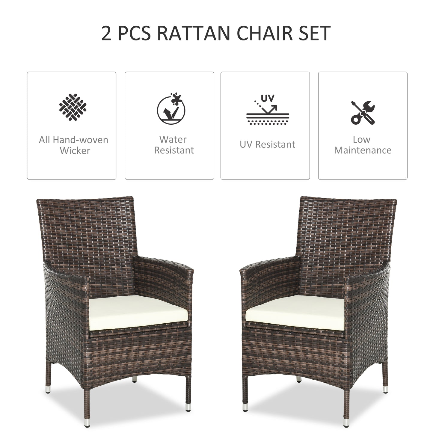 2 PC Outdoor Rattan Armchair Dining Chair Garden Patio Furniture w/ Armrests Cushions Mixed Brown