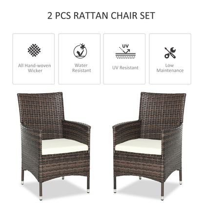 2 PC Outdoor Rattan Armchair Dining Chair Garden Patio Furniture w/ Armrests Cushions Mixed Brown