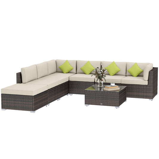 8 Piece Rattan Corner Sofa Set with Wide & Deep Seat, Assembled Aluminium PE Rattan Garden Furniture Set with Thick Cushions
