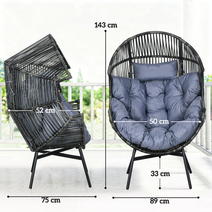 String Rattan Egg Chair, with Padded Seat Cushion - Grey/Black
