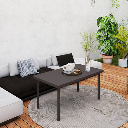 Metal Garden Coffee Table, Rectangular Outdoor Side Table with Woodgrain Tabletop, Foot Pads for Outside, Garden, Balcony