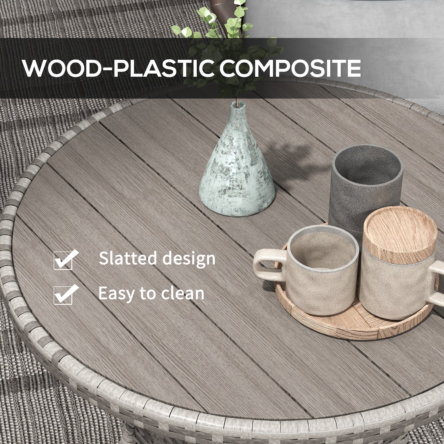 70 cm Wood-Effect Rattan Garden Table - Grey