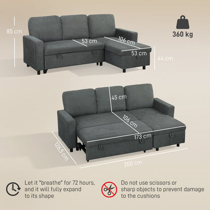 Pull Out Sofa Bed with 113 x 49cm storage space - Charcoal Grey