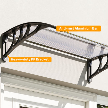 Front Door Canopy Outdoor Awning Aluminium Rigid Plastic Polycarbonate Rain Shelter UV Water Rain Resistant 120 x 75cm White