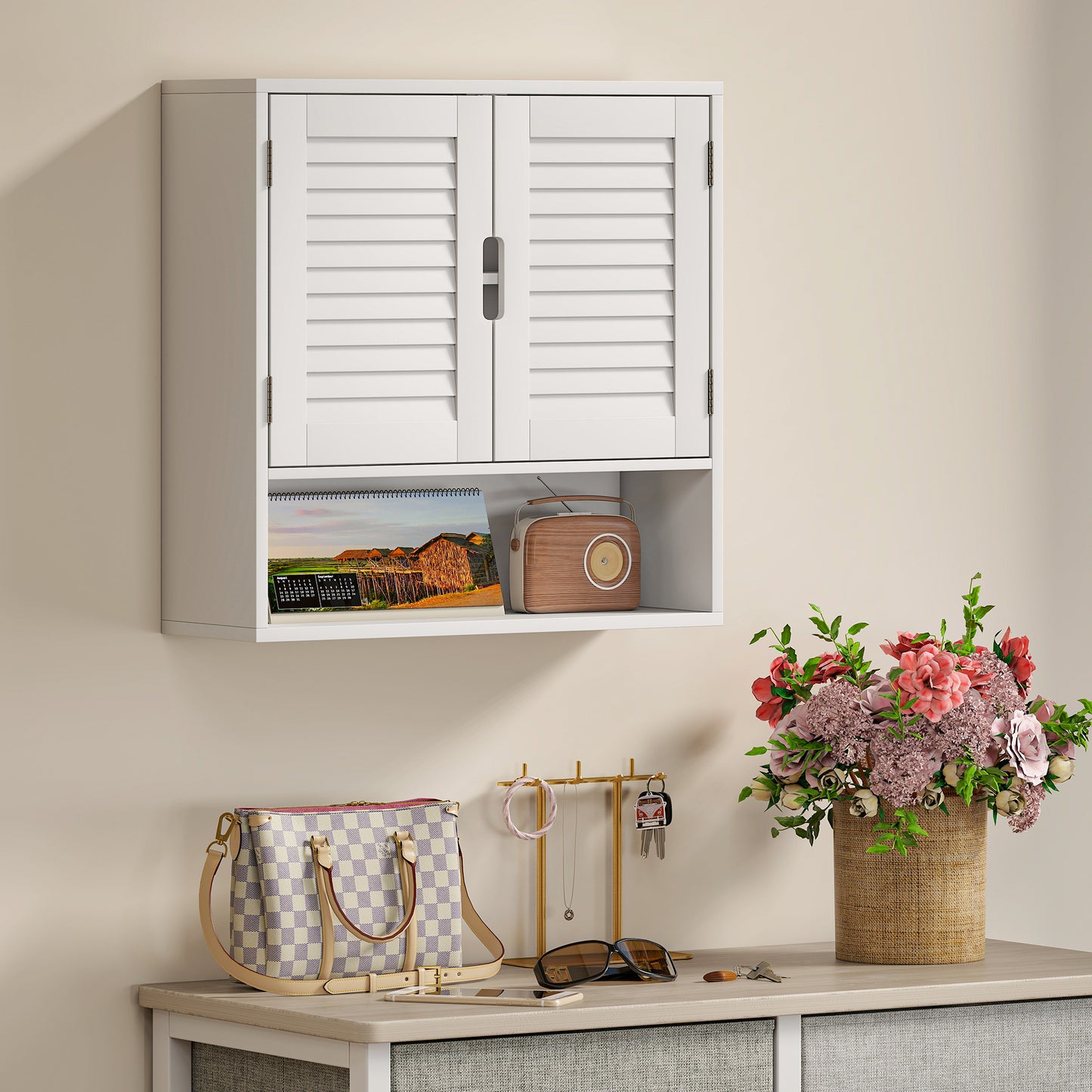Bathroom Cabinet, Wall Mounted Storage Cabinet with Adjustable Shelves, 60 x 20 x 60 cm, White