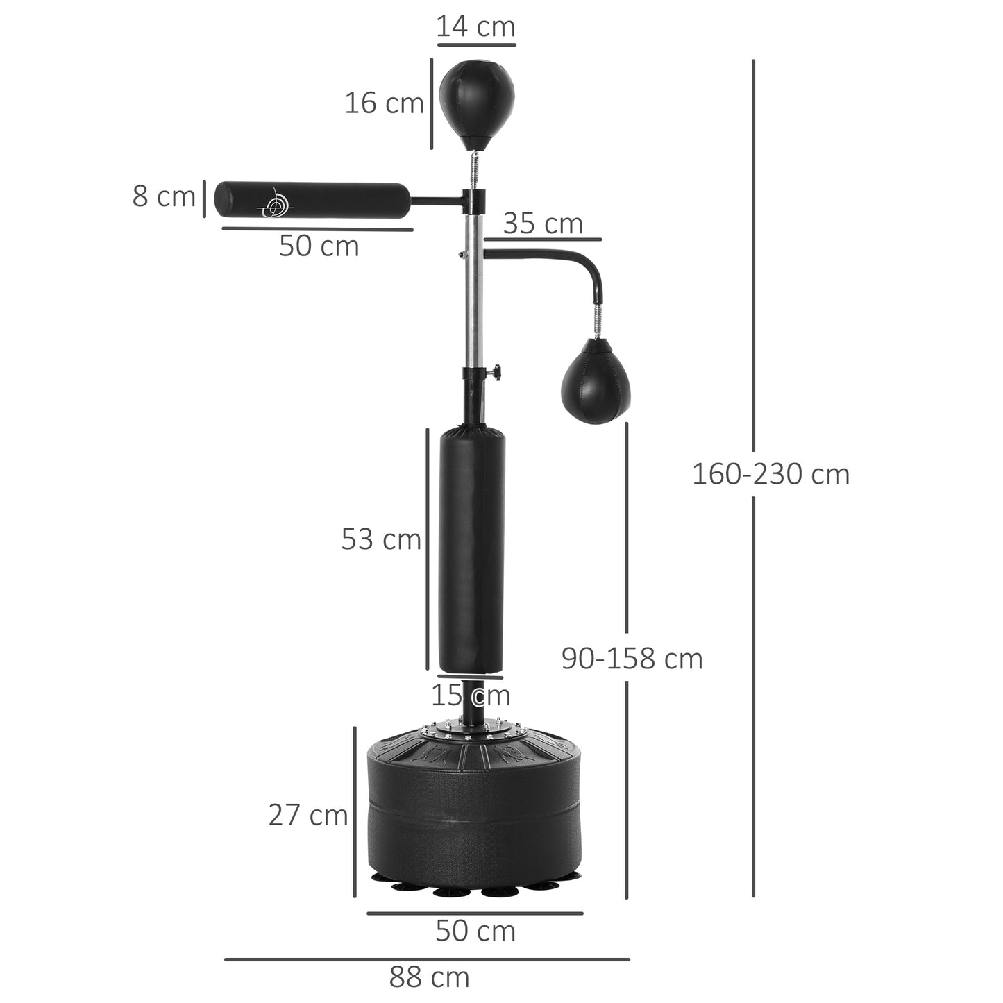 4-in-1 Boxing Punching Bag, Freestanding with 2 Speed Bals, 360° Reflex Bar, 160-230cm Adjustable Height, Black