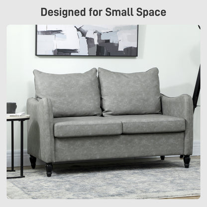 Faux Leather Marble-Effect Two-Seater Sofa - Grey