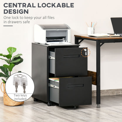 Metal Mobile File Cabinet with Wheels, Lockable 2 Drawer Filing Cabinet for A4, Legal, Letter
