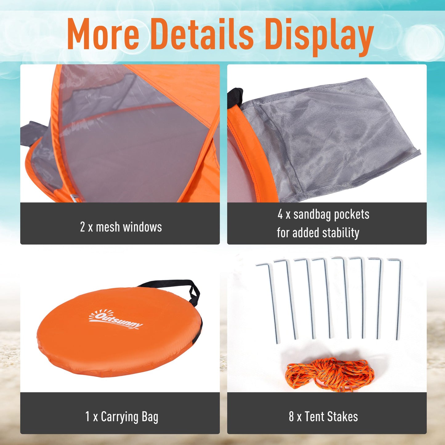 Fibreglass Frame 2 Person Pop-Up Lightweight Camping Tent Orange