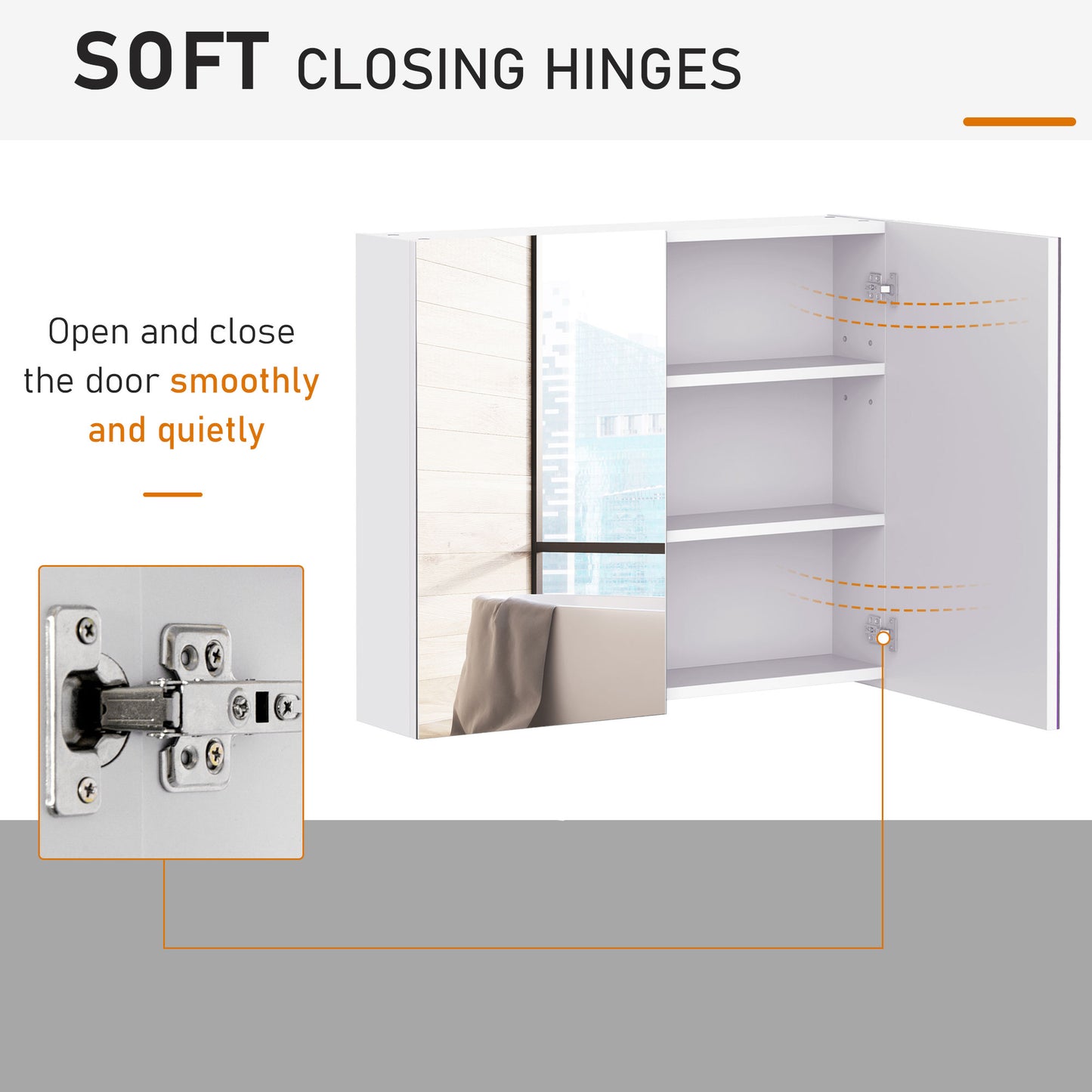Bathroom Mirror Cabinet, 3-Tier Wall Mount Bathroom Storage Cabinet with Soft-Close Hinges and Adjustable Shelf