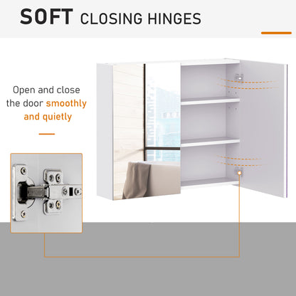 Bathroom Mirror Cabinet, 3-Tier Wall Mount Bathroom Storage Cabinet with Soft-Close Hinges and Adjustable Shelf