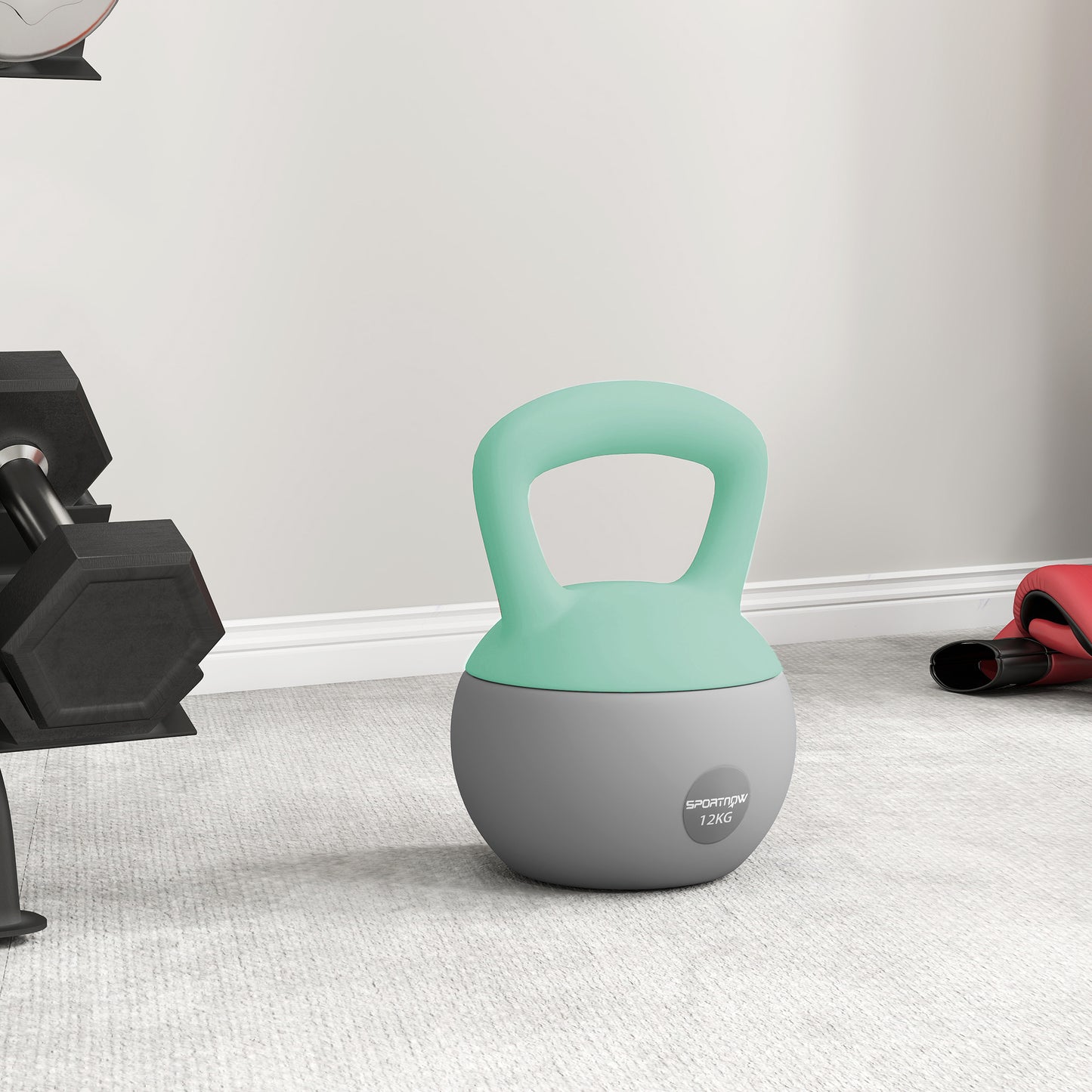 12KG Soft Kettlebell, Kettlebell with Non-Slip Handle for Home Gym, Weight Lifting, Strength Training, Green/Grey