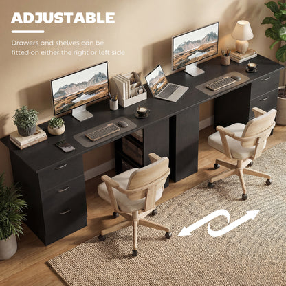 Computer Desk, Writing Table, PC Workstation with 3 Storage Shelves and Drawers, Handle, for Home Office, Black