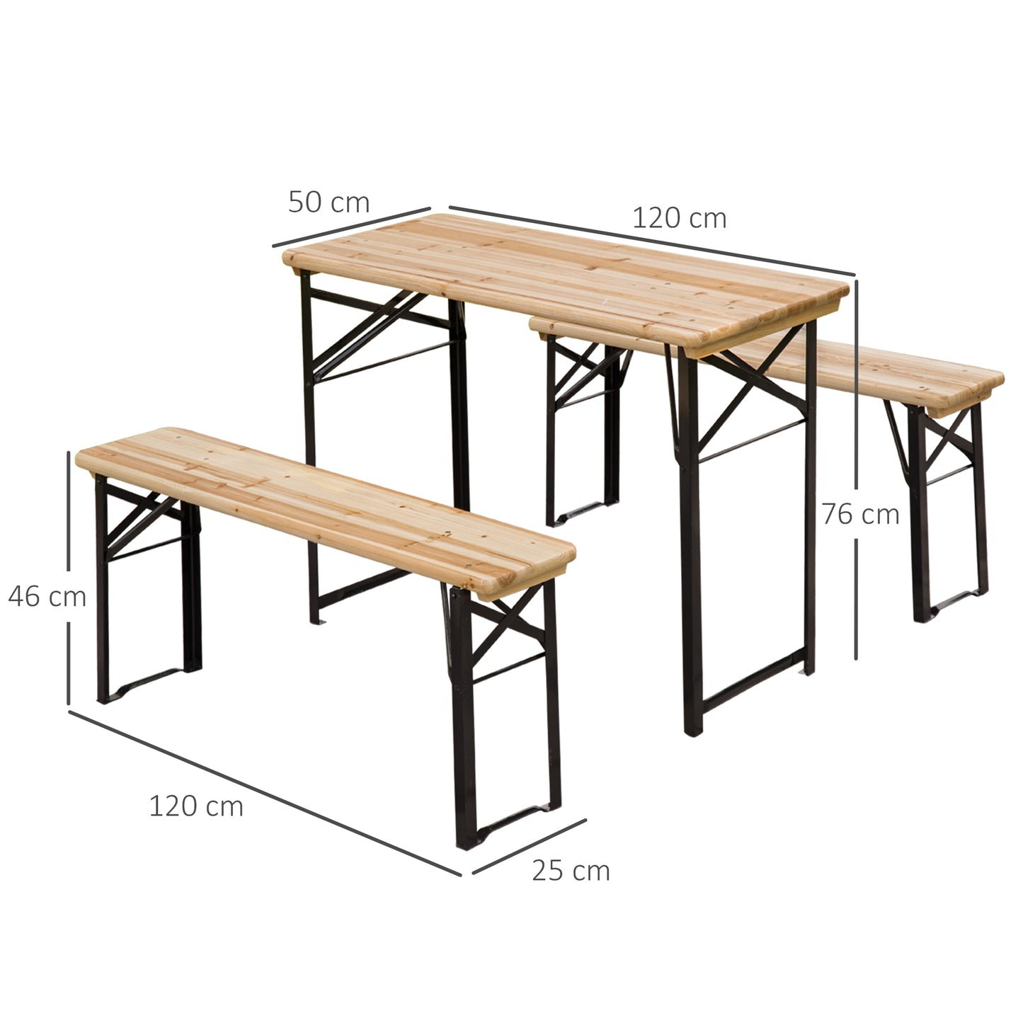 Portable Folding Camping Picnic Table and Bench Set Garden BBQ Chairs Stools Trestle Wooden Wood (120cm(L) x 25cm(W) x 46cm(H