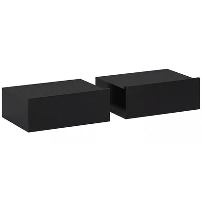 Floating Bedside Table Set of 2, Wall-Mounted Nightstand with Storage Drawer, Small Side End Table for Bedroom, Black