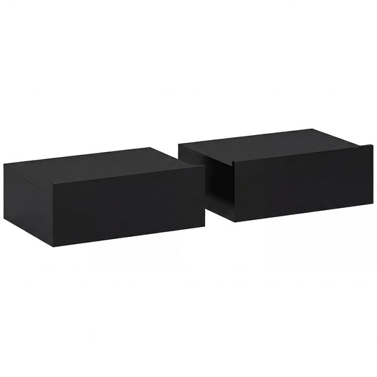 Floating Bedside Table Set of 2, Wall-Mounted Nightstand with Storage Drawer, Small Side End Table for Bedroom, Black