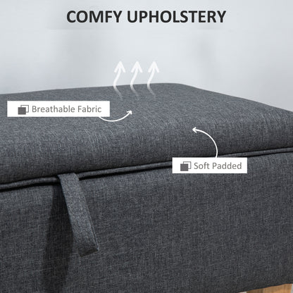 30L Linen Storage Ottoman Padded Footstool with Rubberwood Legs for Storage Box, Bed End, Shoe Bench, Seating, Dark Grey