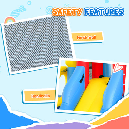 Inflatable Bouncy Castle, Kids Water Bounce House 6 in 1 with 550W Blower, 2 Slides for Garden, Party, Outdoor Indoor