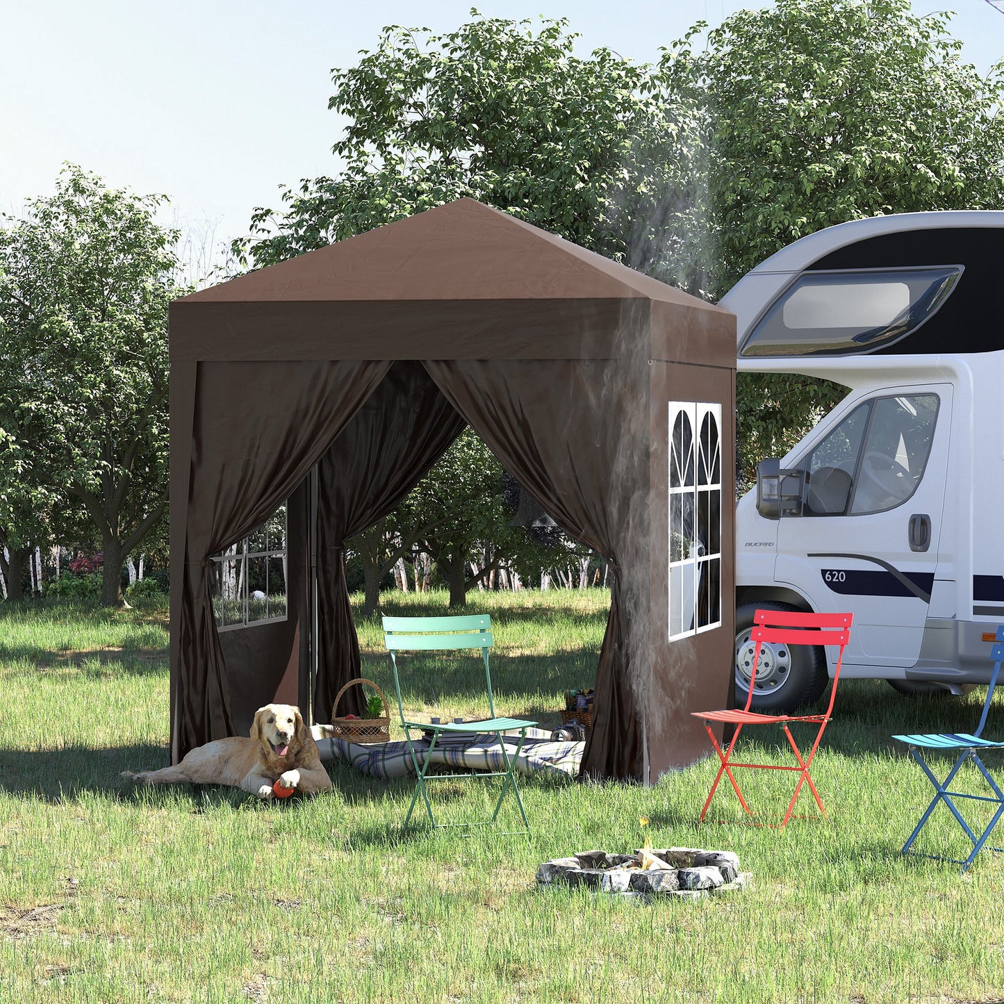 2 x 2 m Garden Pop Up Gazebo, Wedding Party Tent Marquee, Water Resistant Awning Canopy with Sidewalls, Windows, Carry Bag
