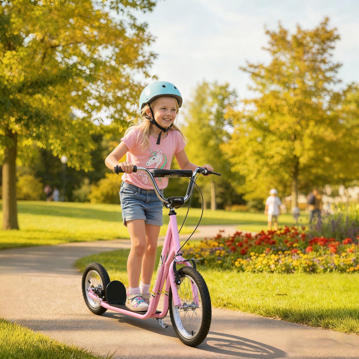 Kids Scooter, Teen Kick Scooter with Rubber Wheels, 16" Front Wheel, Height Adjustable Handlebar, Dual Brakes, Kick Stand