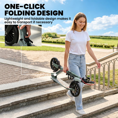 Foldable Kick Scooter with Height Adjustable Handlebar, One-click Folding Adult Scooters with 200 mm Big Wheels, Silver Tone