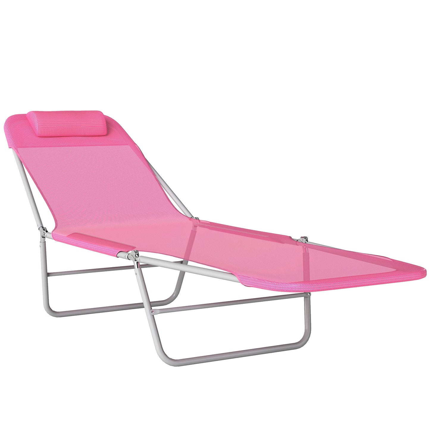 Folding Sun Lounger with Head Pillow - Pink