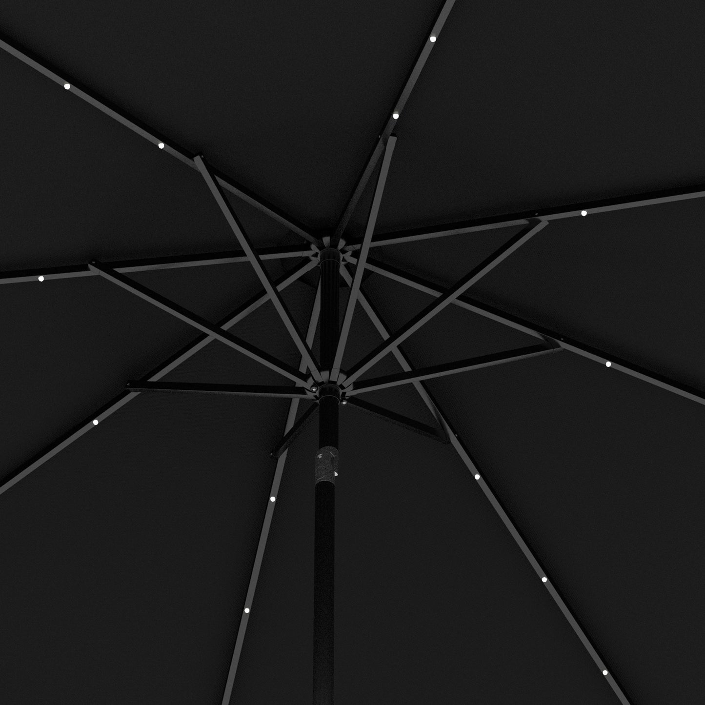 2.7m Outdoor Patio Garden Umbrella Parasol with Tilt Crank and 24 LEDs Lights, Black