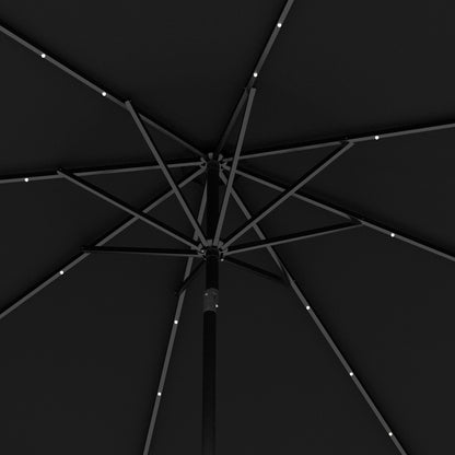 2.7m Outdoor Patio Garden Umbrella Parasol with Tilt Crank and 24 LEDs Lights, Black