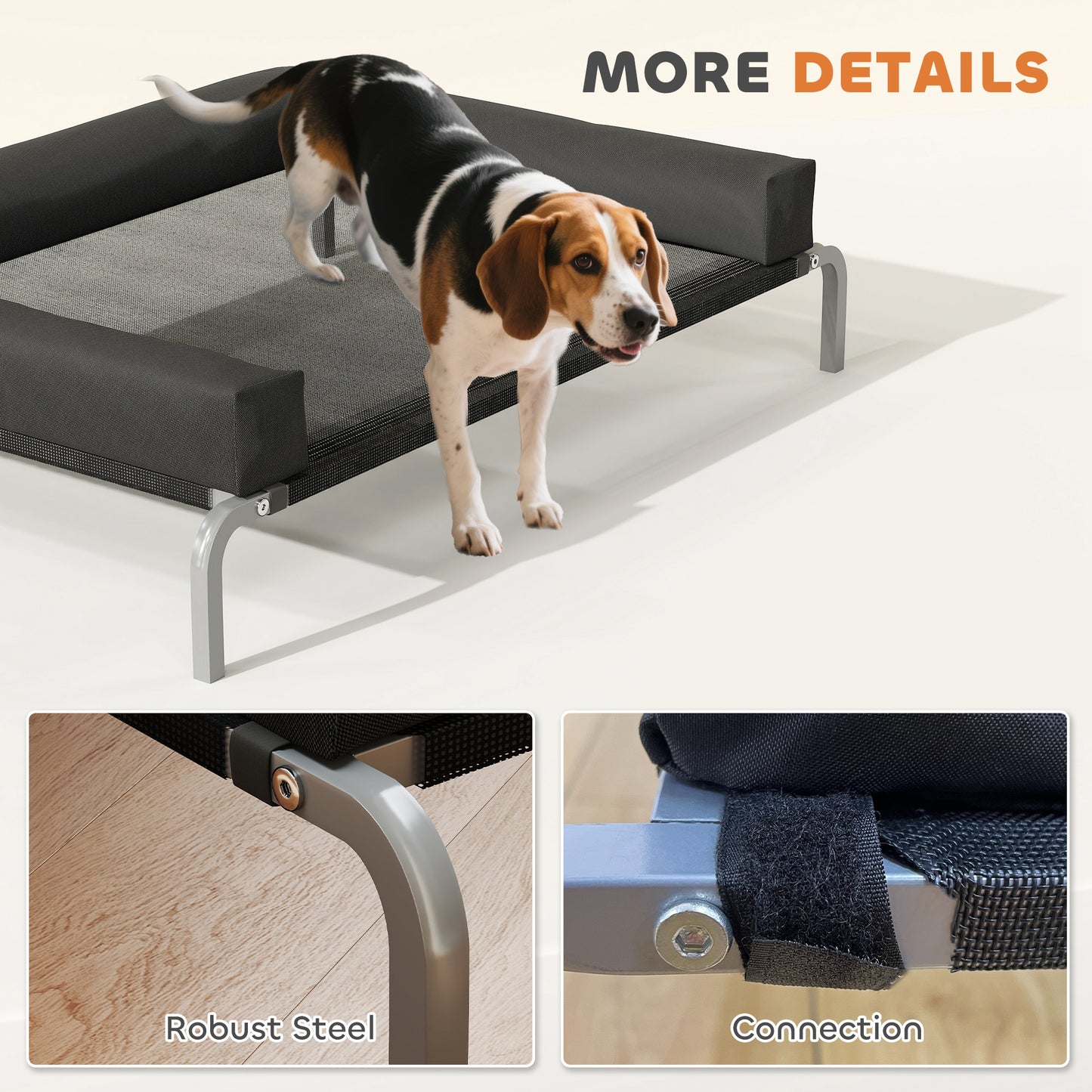 Elevated Dog Bed with Removable Bolsters, Raised Dog Bed for Medium Breeds, Portable Indoor & Outdoor Pet Cots, Black