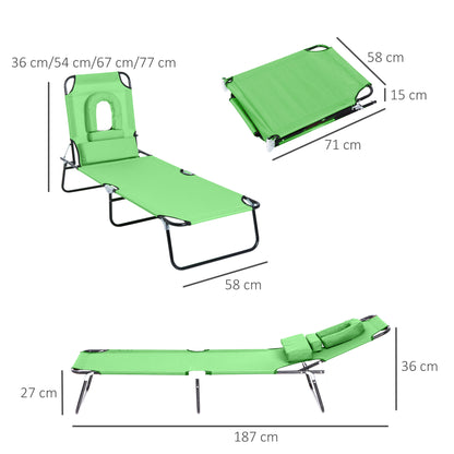Folding Sun Lounger with Face Hole, 4-Position Adjustable Backrest Garden Recliner Chair Sunbed, Outdoor Lounge Chair