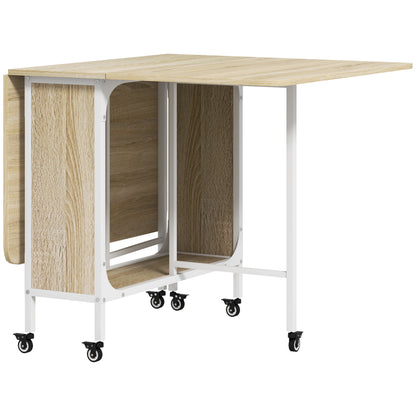 Six-Person Drop Leaf Dining Table - Natural/White