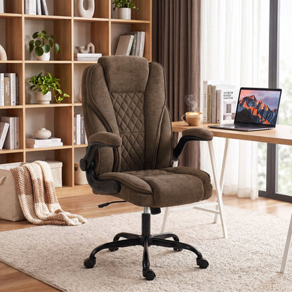 Office Chair, Ergonomic Desk Chair with Flip-up Armrest, Pocket Springs, Swivel Wheels, Adjustable Height, Brown