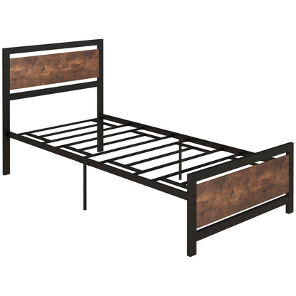 Single Size Metal Bed Frame with Headboard & Footboard, Strong Slat Support Solid Bedstead Base w/ Underbed Storage Space
