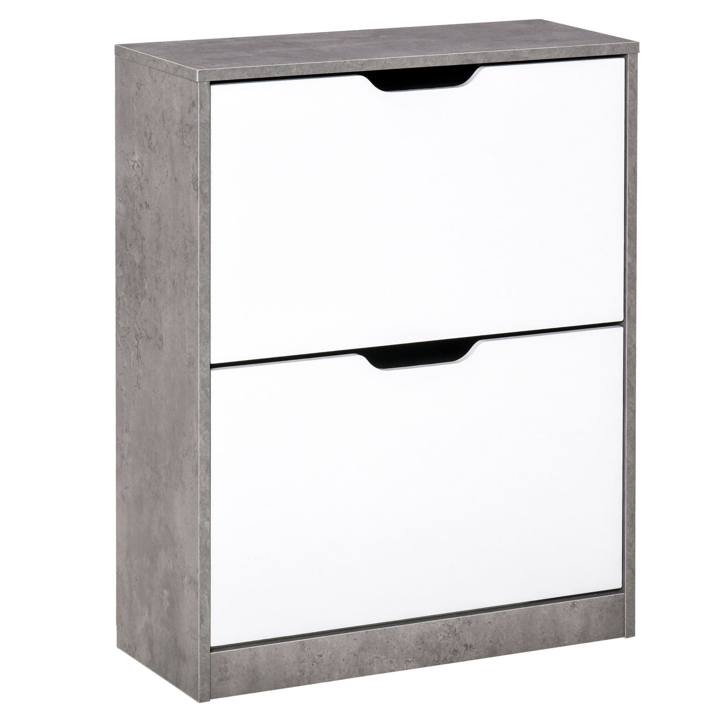 Two Drawer Shoe Cabinet Home Storage Organiser w/ Groove Handles Adjustable Shelves Modern Boxy Rack Hallway Bedroom Furnitur