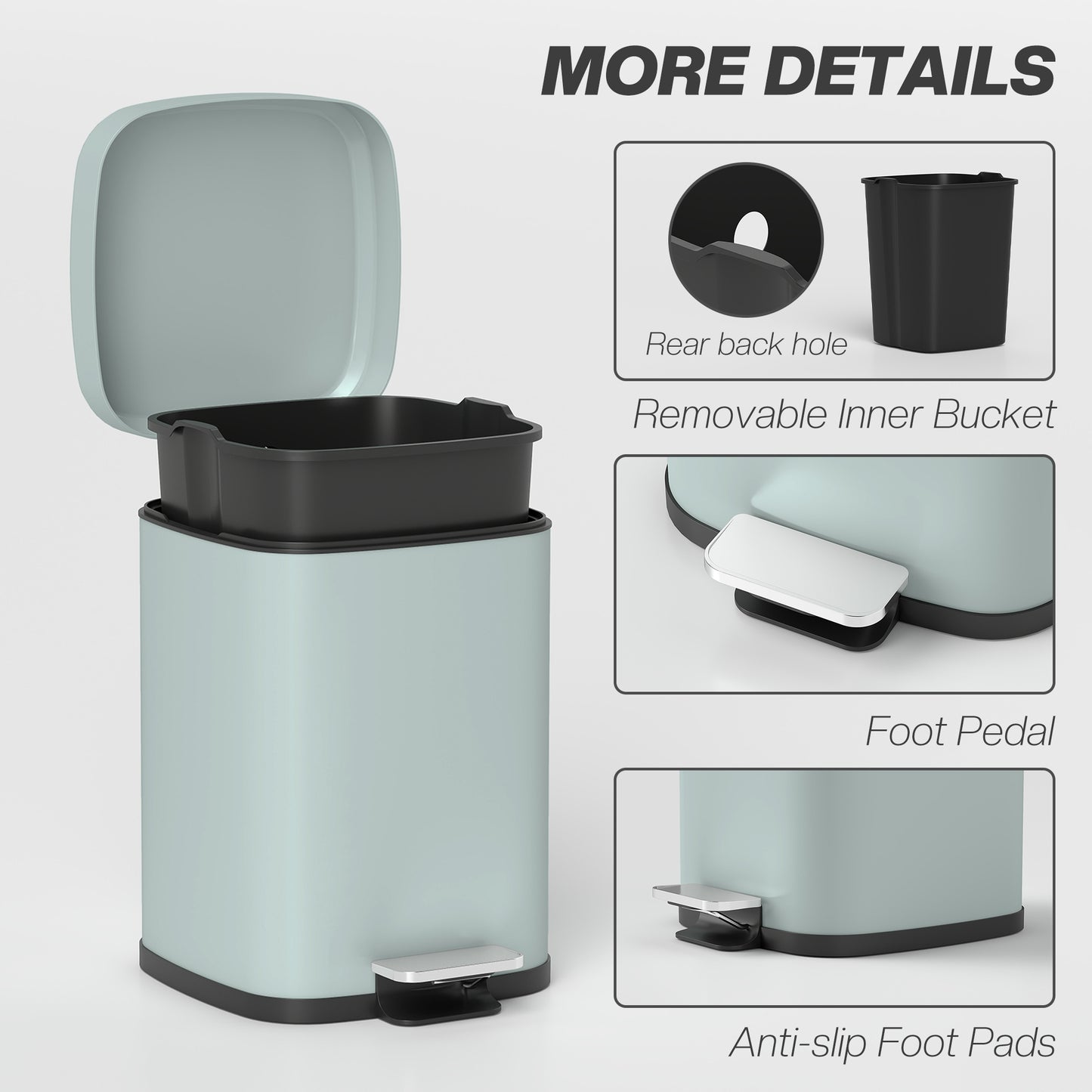 12L Modern Boxy Metal Home Kitchen Bin - Light Green