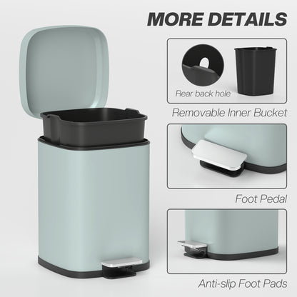 12L Modern Boxy Metal Home Kitchen Bin - Light Green