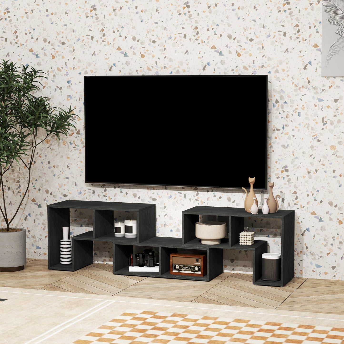 Three-Block Modular TV Stand - Black Wood-Effect