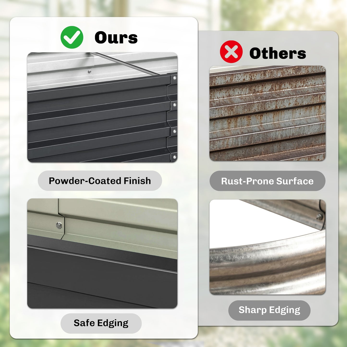 Set of 2 Raised Beds for Garden, Galvanised Outdoor Planters for Herbs Vegetables, Use for Patio Balcony, Grey