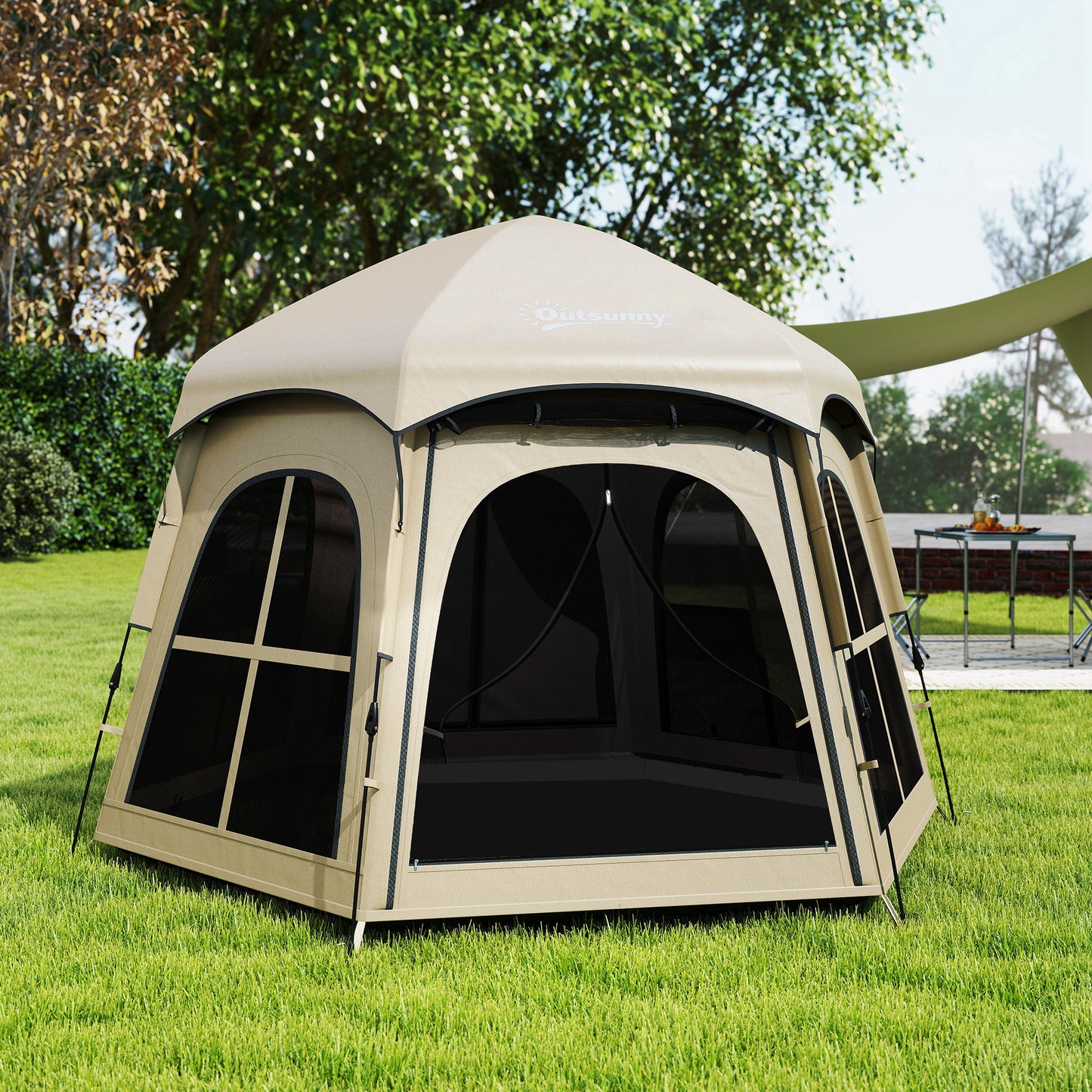 Pop Up Tent 3000mm Waterproof Instant Camping Tent 3-4 Person with 2 Doors 4 Windows Khaki