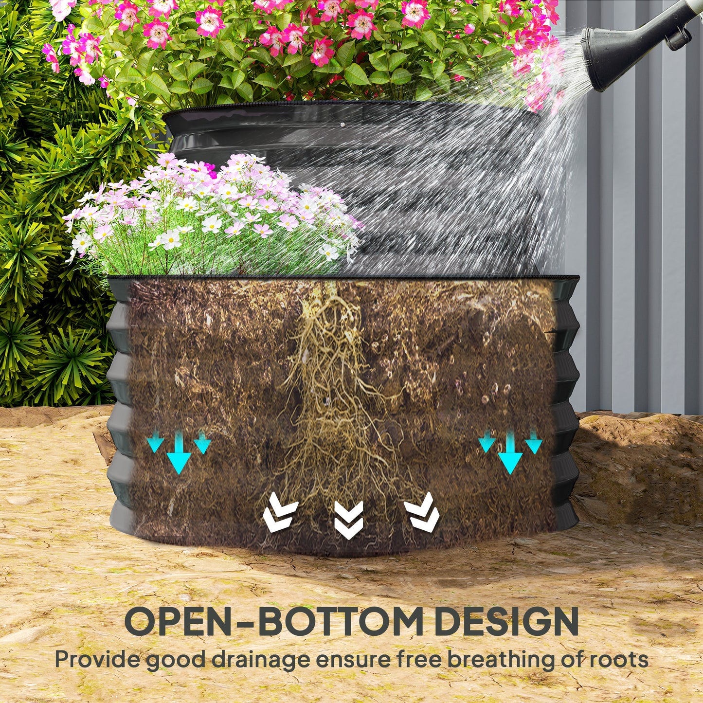 Two-Tier Galvanised Steel Garden Planter - Dark Grey