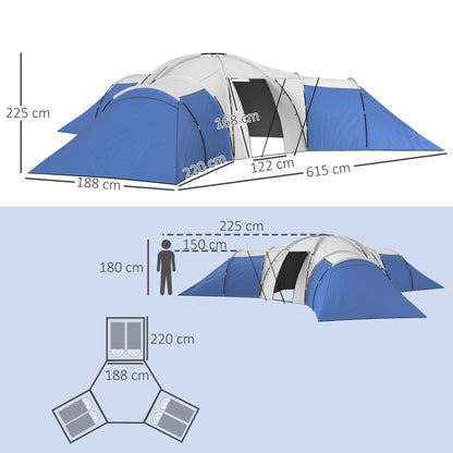 6-9 Man Tent with Bedrooms and Living Room, Accessories Included, Blue