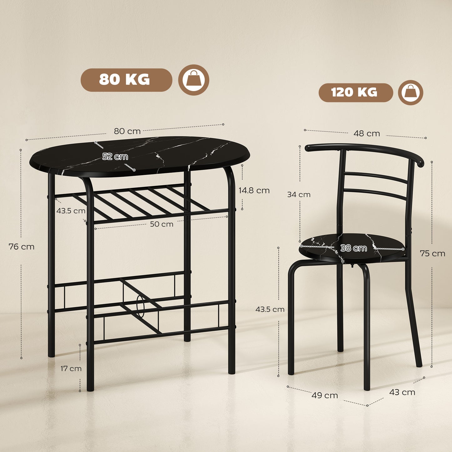 Three-Piece Compact Dining Set - Black